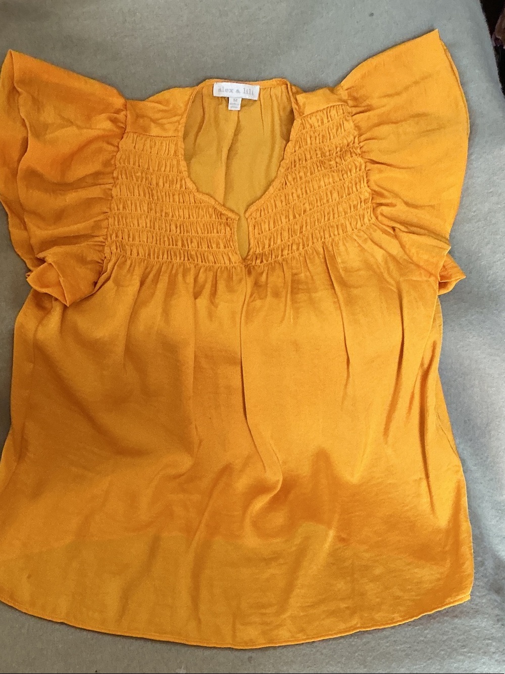 Flutter Sleeve Smocked Yoke Blouse in Mustard Yellow